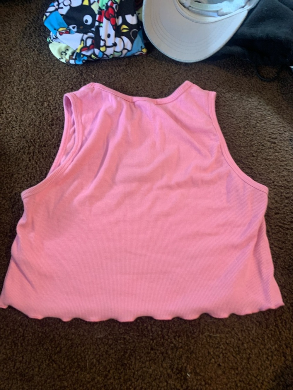 Social Scene Pink Ribbed Embroidered Mushroom Crop Tank - Picture 3 of 4